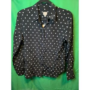 A New Day Women Black White Polka Dot Button Down Shirt Size S